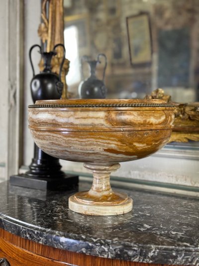 Onyx And Bronze Bead Deep Cut About 1900