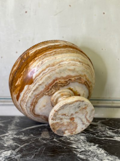 Onyx And Bronze Bead Deep Cut About 1900