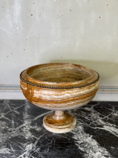 Onyx And Bronze Bead Deep Cut About 1900