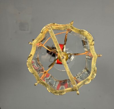 Laterne aus vergoldeter Bronze, Original gebogenes Glas, um 1900