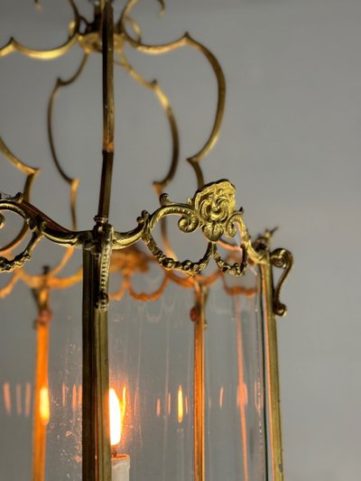 Laterne aus vergoldeter Bronze, Original gebogenes Glas, um 1900