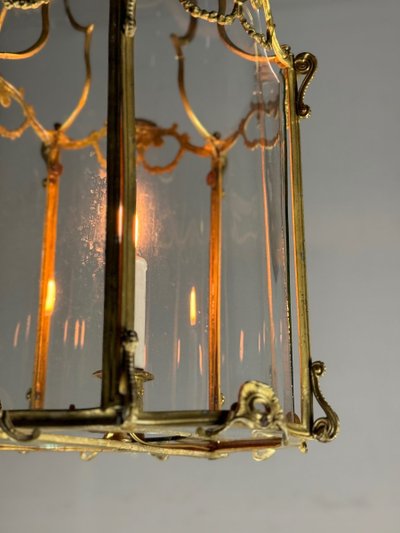 Laterne aus vergoldeter Bronze, Original gebogenes Glas, um 1900
