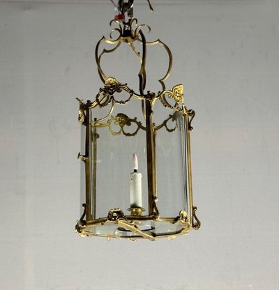 Laterne aus vergoldeter Bronze, Original gebogenes Glas, um 1900