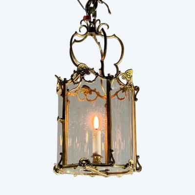 Laterne aus vergoldeter Bronze, Original gebogenes Glas, um 1900