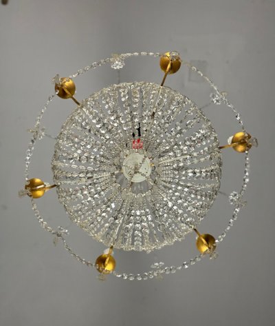 Kronleuchter Perlensack, geschliffene Kristalle Um 1900