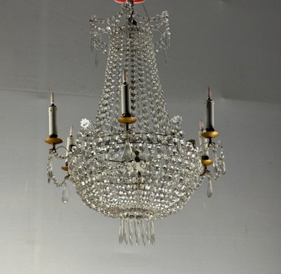 Kronleuchter Perlensack, geschliffene Kristalle Um 1900