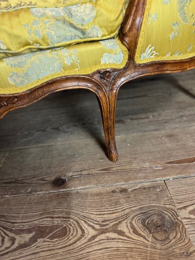 Duchesse En Bateau, Chaise Longue, Louis XV, Soierie Jaune, XVIIIème Siècle