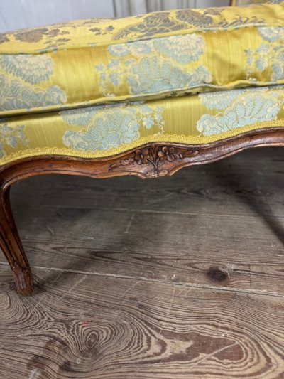 Duchesse En Bateau, Chaise Longue, Louis XV, Soierie Jaune, XVIIIème Siècle