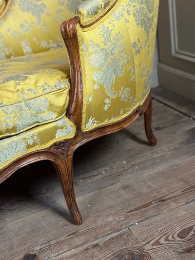 Duchesse En Bateau, Chaise Longue, Louis XV, Soierie Jaune, XVIIIème Siècle