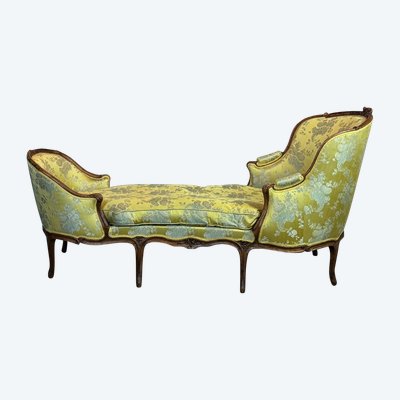 Duchesse En Bateau, Chaise Longue, Louis XV, Soierie Jaune, XVIIIème Siècle