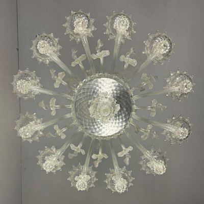 Venetian Chandelier In Colorless Murano Glass, 12 Light Arms, Circa 1900