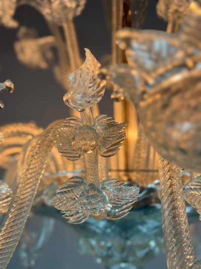 Venetian Chandelier In Colorless Murano Glass, 12 Light Arms, Circa 1900