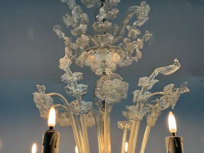 Venetian Chandelier In Colorless Murano Glass, 12 Light Arms, Circa 1900
