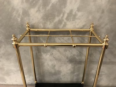 Porte parapluies ancien en laiton poli et vernis d'époque fin 19 ème 