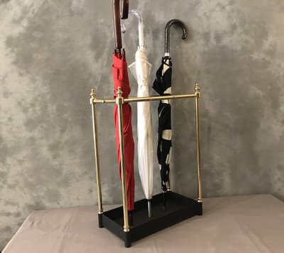 Porte parapluies ancien en laiton poli et vernis d'époque fin 19 ème 