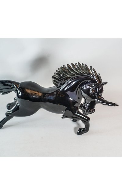 UNICORN MURANO CAMPANELLA GLASS, black crystal sculpture