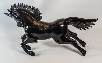 UNICORN MURANO CAMPANELLA GLASS, black crystal sculpture