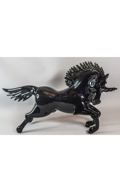 UNICORN MURANO CAMPANELLA GLASS, black crystal sculpture