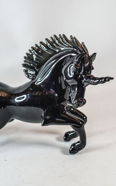 UNICORN MURANO CAMPANELLA GLASS, black crystal sculpture