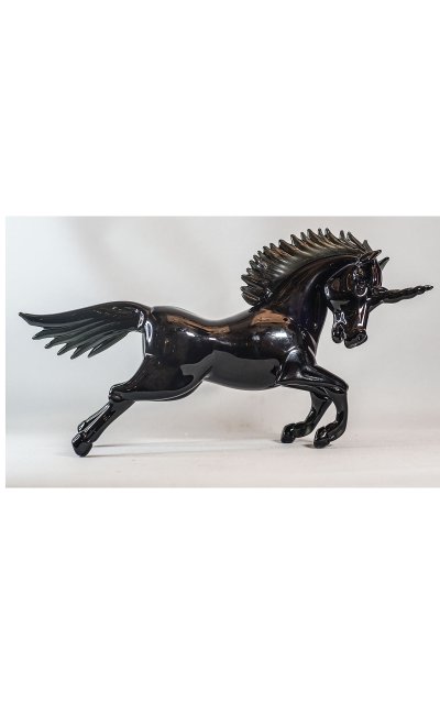 UNICORN MURANO CAMPANELLA GLASS, black crystal sculpture
