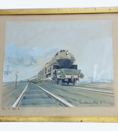 Paul Lengellé " Locomotive PLM 241 A " gouache XX