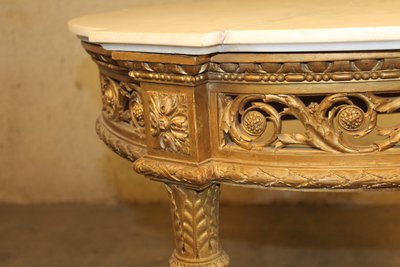 Table guéridon en bois sculpté doré de style Louis XVI époque 19ème