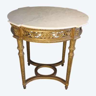 Table guéridon en bois sculpté doré de style Louis XVI époque 19ème