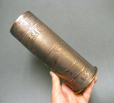 Douille Souvenir, Artisanat De Tranchée, Alsace 1918, A l'Aviation Militaire De 14/18. WWI.