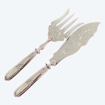 Set à servir le poisson de style Louis XV en argent massif et métal argenté d'époque fin XIXème