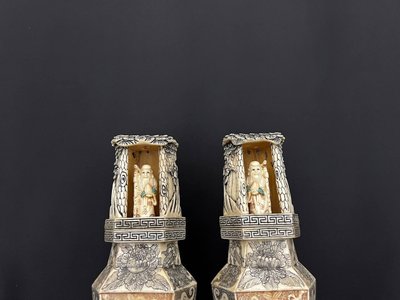 Pair of Large Carved Vases – Japan, Meiji Period