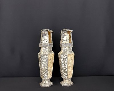 Pair of Large Carved Vases – Japan, Meiji Period