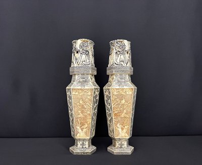 Pair of Large Carved Vases – Japan, Meiji Period