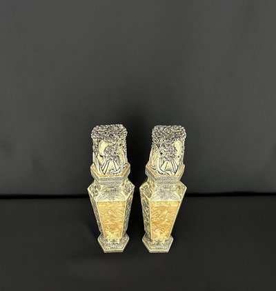 Pair of Large Carved Vases – Japan, Meiji Period