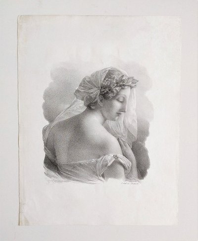 Lithographie ancienne Portrait Femme Néo Classique d'Après Henri Grévedon