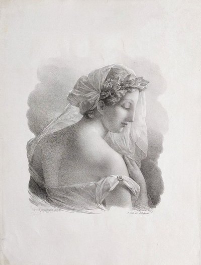 Lithographie ancienne Portrait Femme Néo Classique d'Après Henri Grévedon