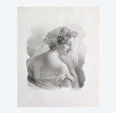 Lithographie ancienne Portrait Femme Néo Classique d'Après Henri Grévedon