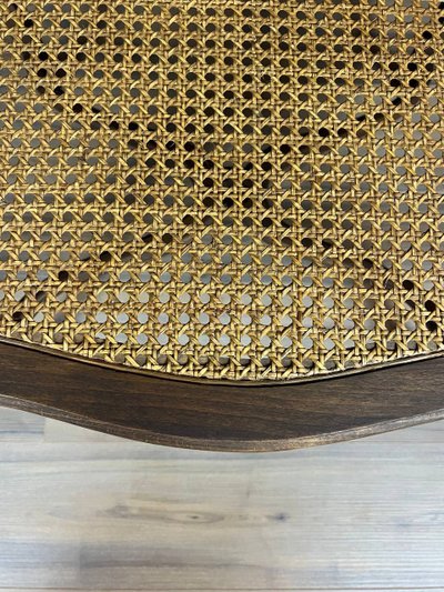 Tabouret de style Louis XV ancien en bois sculpté & assise cannée
