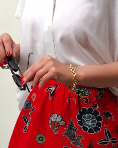 Bracciale largo a maglia ovale in oro 18k, stile maglia a catena di ancoraggio, bracciale vintage