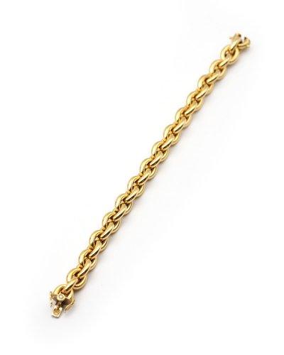 Bracciale largo a maglia ovale in oro 18k, stile maglia a catena di ancoraggio, bracciale vintage
