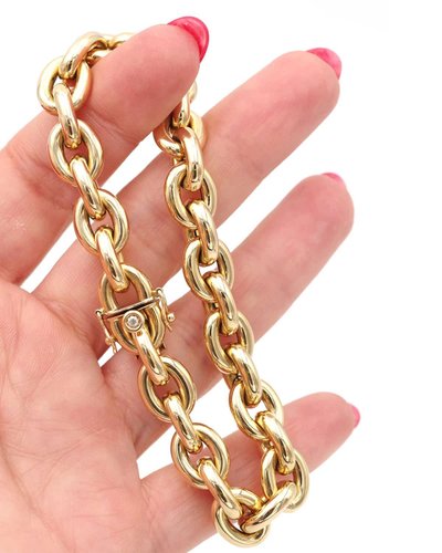 Bracciale largo a maglia ovale in oro 18k, stile maglia a catena di ancoraggio, bracciale vintage