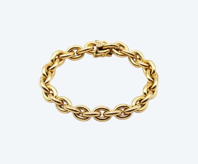 Bracciale largo a maglia ovale in oro 18k, stile maglia a catena di ancoraggio, bracciale vintage