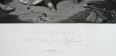 J.J.Rousseau e Mlles Galley e de Graffenried grande incisione del XIX secolo