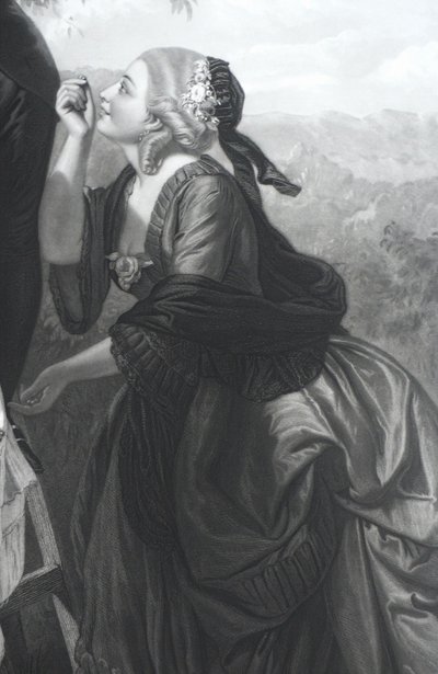 J.J.Rousseau e Mlles Galley e de Graffenried grande incisione del XIX secolo