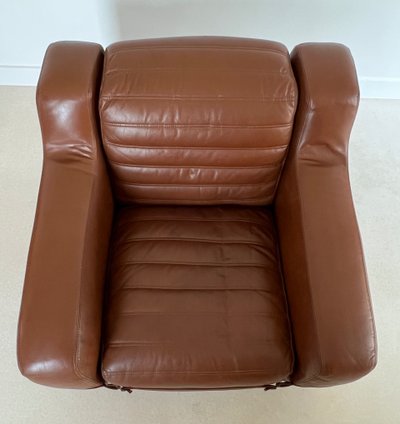 Prototipo di poltrona in similpelle marrone di Michel Ducaroy, Francia, anni '70