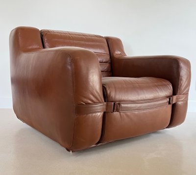 Prototipo di poltrona in similpelle marrone di Michel Ducaroy, Francia, anni '70