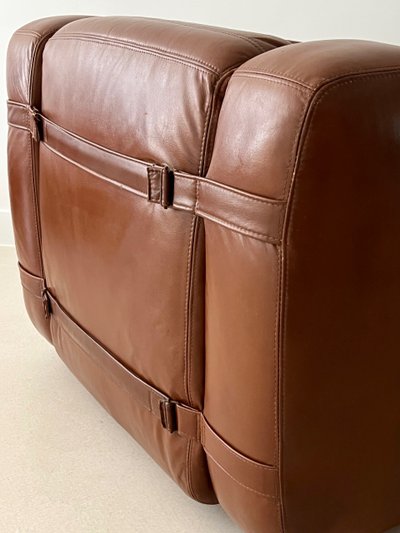 Prototipo di poltrona in similpelle marrone di Michel Ducaroy, Francia, anni '70