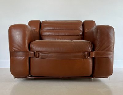 Prototipo di poltrona in similpelle marrone di Michel Ducaroy, Francia, anni '70