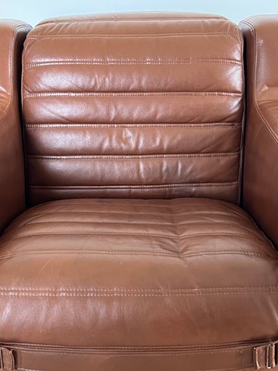 Prototipo di poltrona in similpelle marrone di Michel Ducaroy, Francia, anni '70