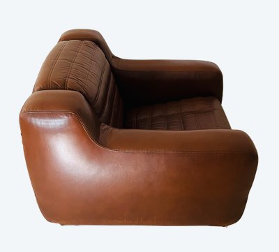 Prototipo di poltrona in similpelle marrone di Michel Ducaroy, Francia, anni '70