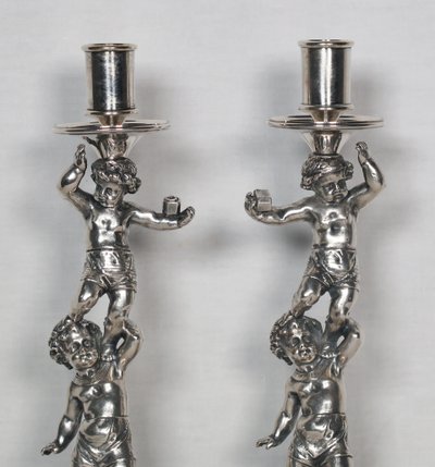 Pair of silver-plated bronze candlesticks signed Alphonse Giroux Paris